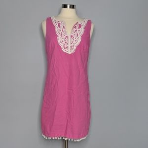 J Howard Linen Pink Lace Pom Pom Dress